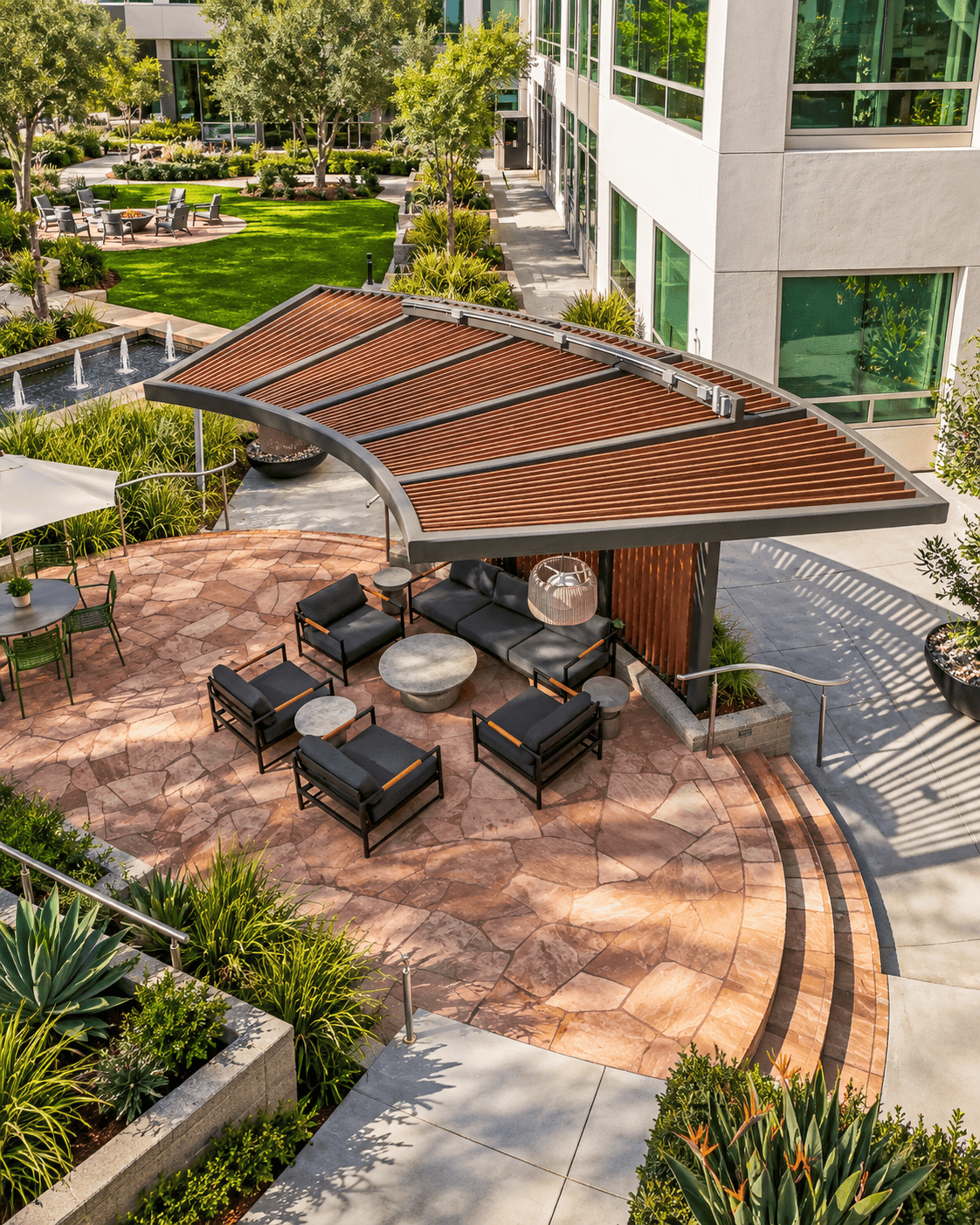 Motorized pergola for a commercial outdoor terrace