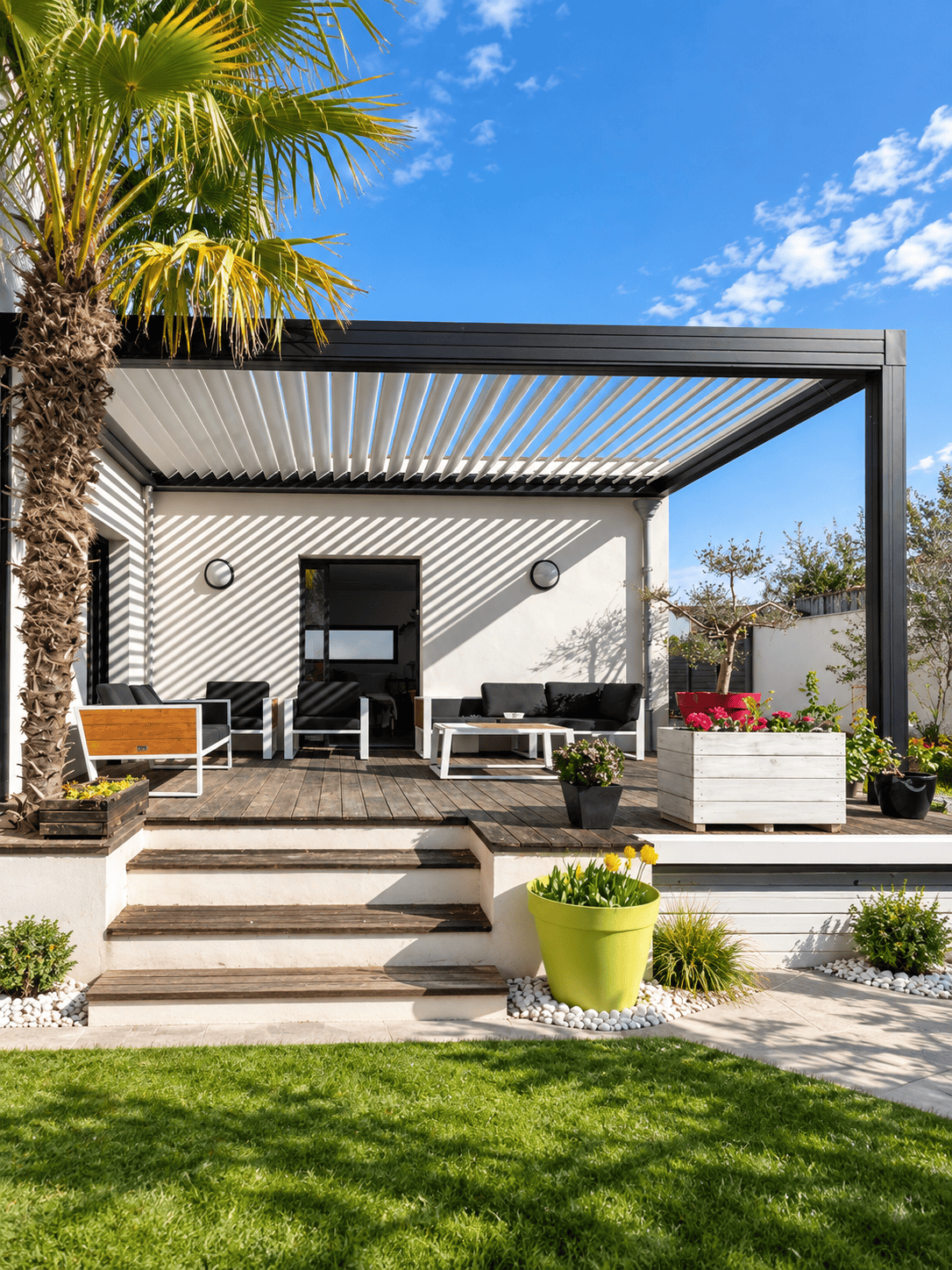 Fixed aluminium pergola for a Dubai outdoor space