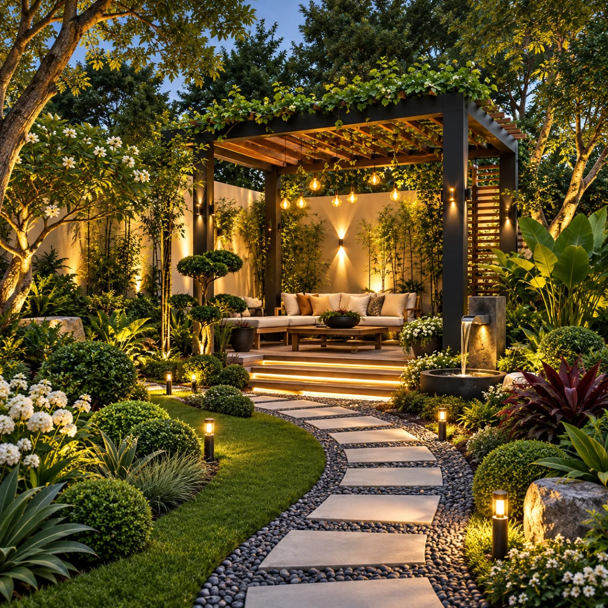 Shaded pergola for garden dining
